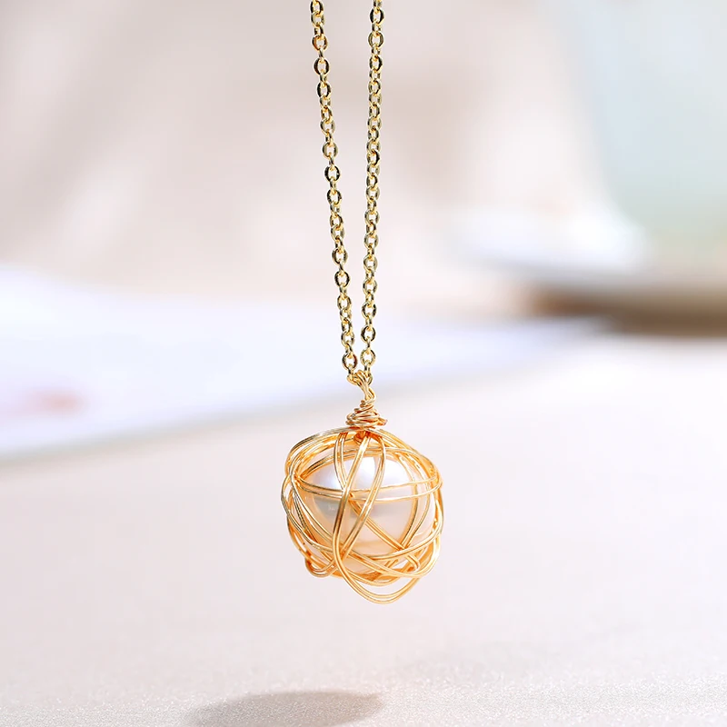 DAIMI Pearl Necklace Bird Nest Cage 12-13mm Round Natural Pendant For Women | Украшения и аксессуары