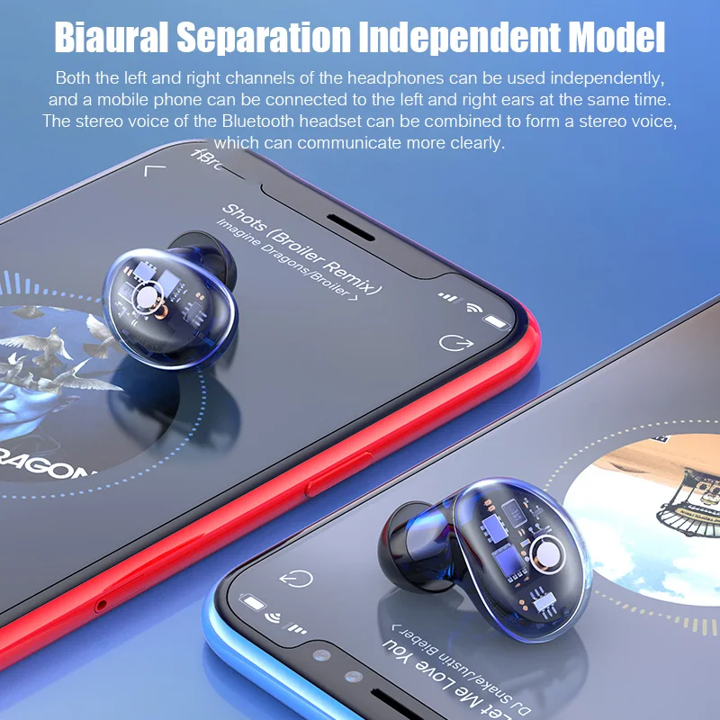 

YPAY X70 Transparent Bluetooth5.0 Earphone True Wireless Earphone Mini Sport Hifi TWS Headset with Touch Control