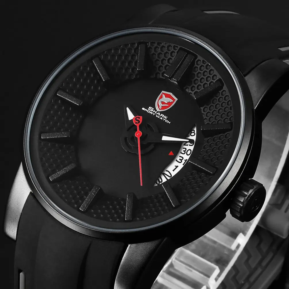 Black SH477 Серый Reef Shark Спортивные Часы 3D Face Желтый Аналоговый Дата Силиконовые Роскошные Кварцевые Часы Мужчина Часы Relogios Masculino/SH479 - Цвет: Black SH477