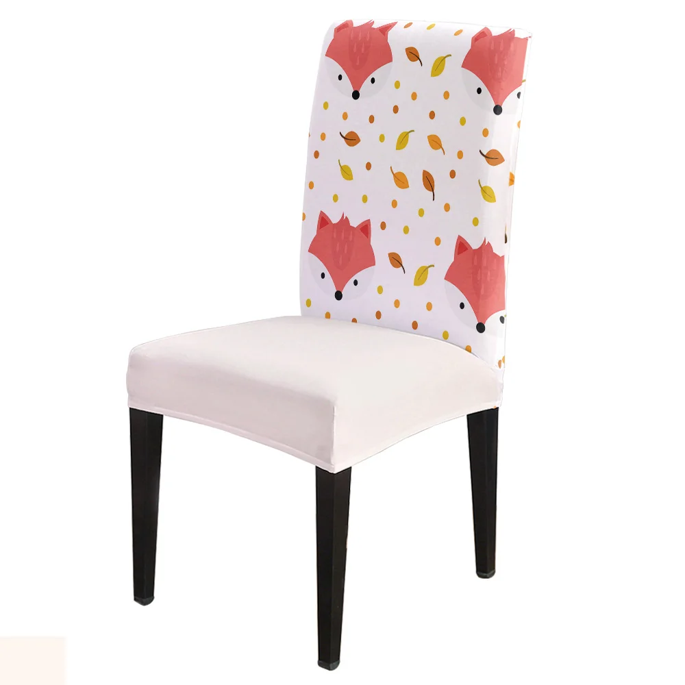 

Cute Fox Leaves Polka Dot Cartoon Office Chair Cover Spandex Chair Cover Elastic Printing Home Hotel Wedding Dining Chair Covers