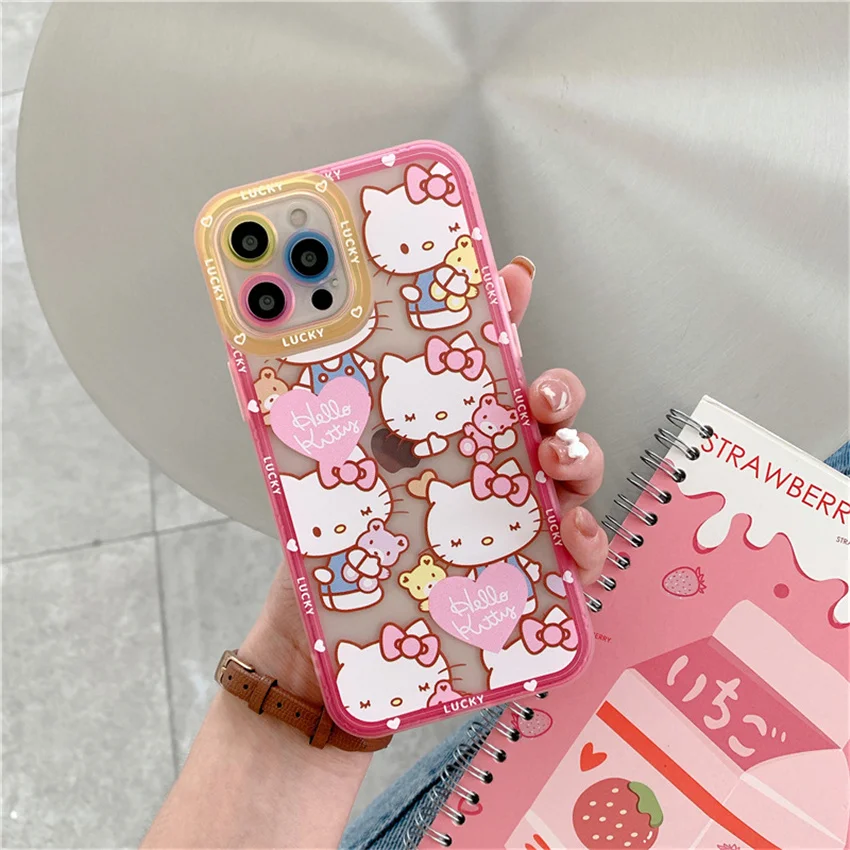 Мягкие чехлы для телефонов с рисунком Hello Kitty кавайная кошка лягушка iPhone 13 12 11 Pro Max
