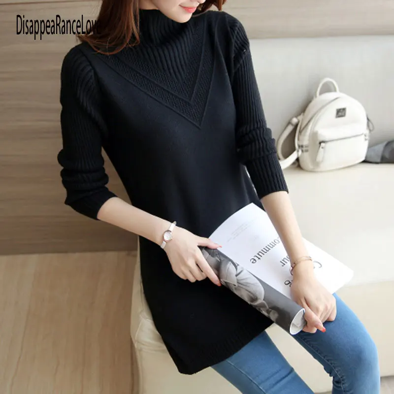 2021 NEW female sweater outerwear medium-long basic pullovers office lady thickening solid color turtleneck Sweater | Женская одежда