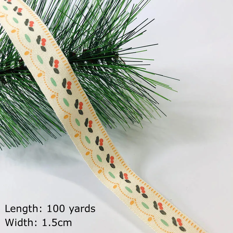 100 Yards 100 ярдов напечатанные хлопковые ленты Merry Christmas 15 мм DIY швейная подарочная упаковка хлопчатобумажная лента Новогодняя лента - Цвет: 100 Yards