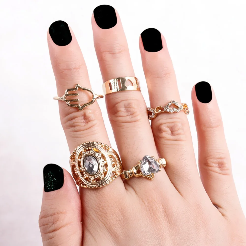 16 стилей винтажные кольца на костяшки для женщин кольцо с цветочным кристаллом в