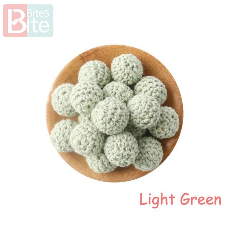 Light Green Кусачки 20шт 20 мм деревянное вязание крючком детский Прорезыватель вязаные бусины пустые DIY цепочка для прорезывания зубов подарки Детские товары Bpa бесплатно - Цвет: Light Green