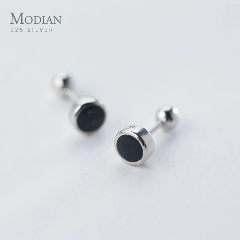 

Modian Simple Round Enamel Rock Charm Stud Earrings For Women 925 Sterling Silver Small Prevent Allergy Female Accessories