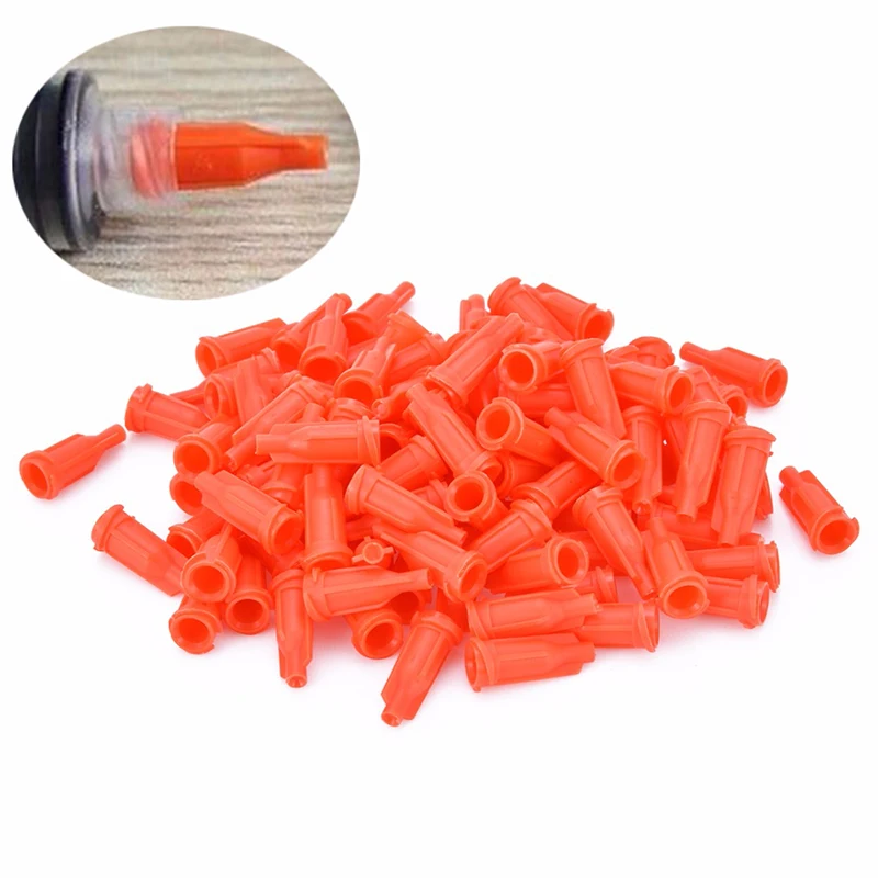 

100pcs Orange Syringe Tips Caps Injector Dispenser Dispensing Needle Sealing Plug Syringe Cap Assortment for Storing Glue
