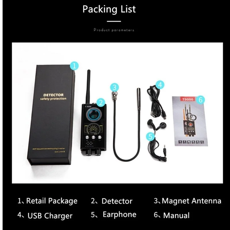 Wireless Anti - Spy RF Signal Camera Bug Detector GPS Tracker Finder for Laser Lens GSM Listening Device Radar Radio Scanner |