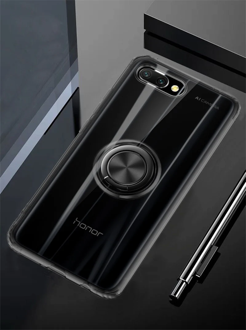 Роскошный чехол для телефона s для huawei honor 10 чехол Прозрачная мягкая силиконовая защита из ТПУ кольцо магнетизм чехол для honor 10 Coque