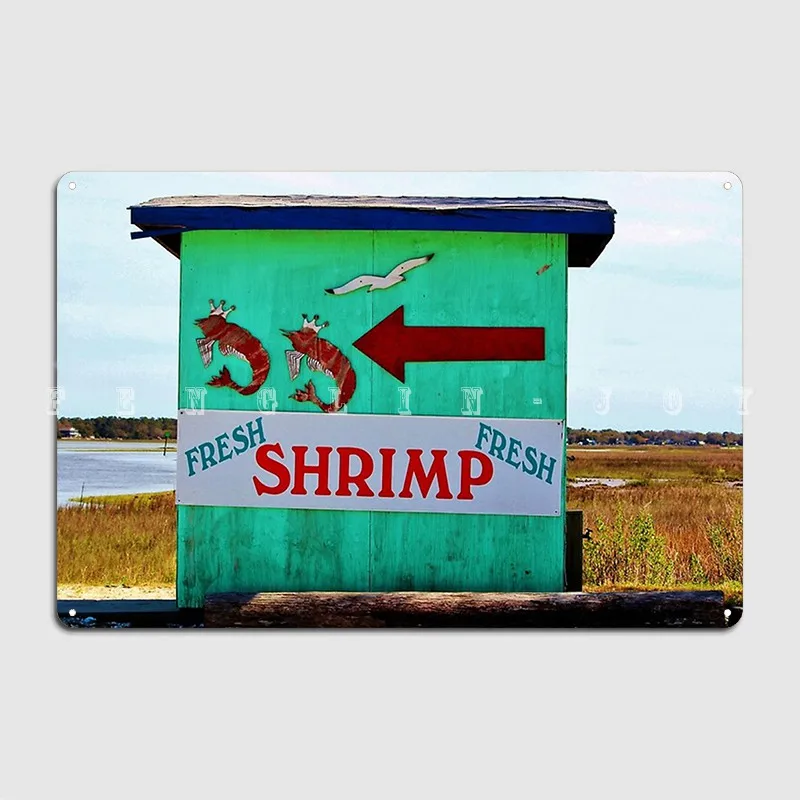 

Freshes Shrimp This Way Metal Plaque Poster Wall Mural Cave Pub Painting Decor Tin Sign Poster