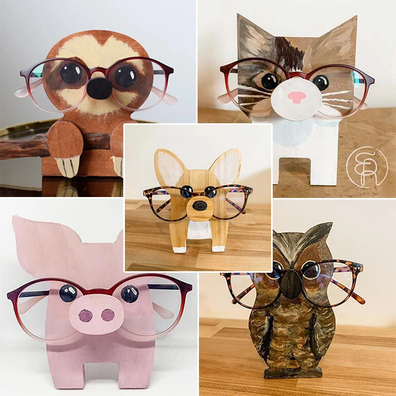 

1Pc Cute Pet Glasses Stand Christmas Gift Cute Pet Wooden Ornaments For Desktop Decoration Artwork Glasses Accessory Decoration
