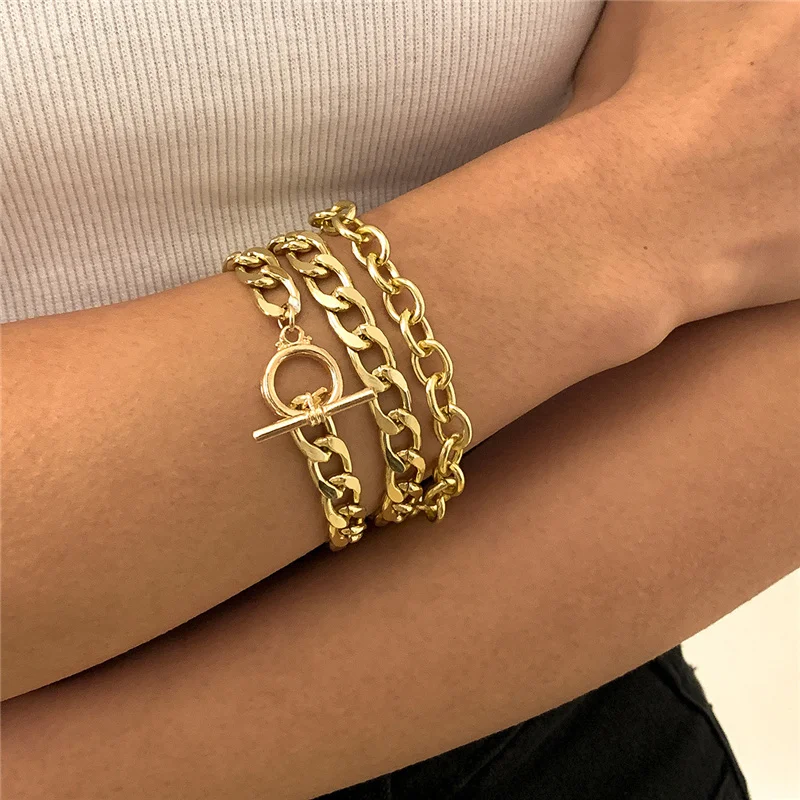 

3Pcs/Set Goth Gothic Curb Chain Charm Bracelets Bangles for Women Toggle Clasp Lariat Lasso Bracelets Jewelry