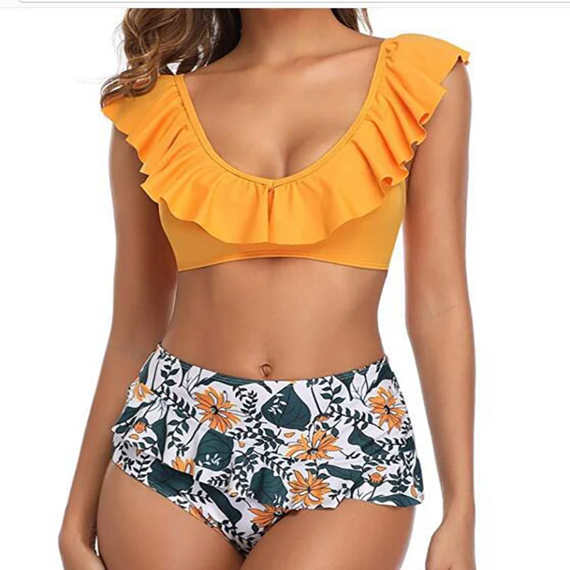 

2021 Fashion New Summer Split Swimsuit Sexy Bikini Hot Style Fashion Sexy Digital Printed Female Open Back Abdomen Hot Style