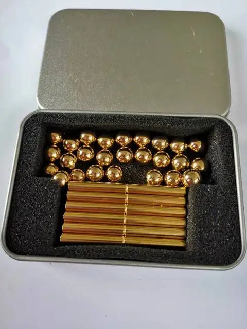 Gold 63 шт. Мини DIY строительные блоки Магнитная конструкция Магнитная палка и шары продукт головоломка игрушка для обучения и обучения - Цвет: Gold