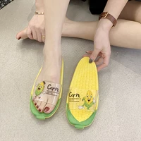 home sandals and slippers female summer cute corn student dormitory home bath soft bottom flatbed transparent beach slippers