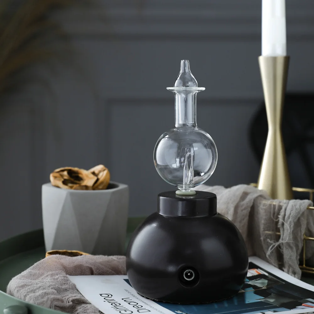 

Household Black Humidifier Ceramic Glass Aromatherapy Pure Essential Oils Diffuser Air Fog Nebulizer for Badroom Living Room