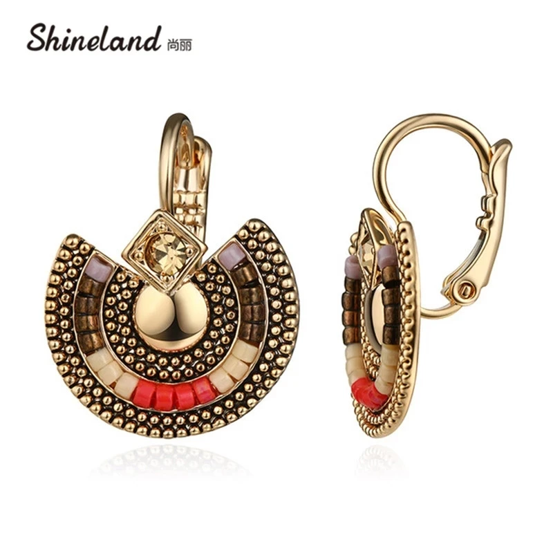 Shineland богемные винтажные антикварные модные серьги-клипсы с кристаллами и стразы