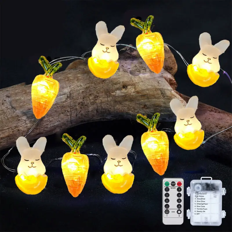 

10/13/16FT Easter Rabbit Light String Bunny LED Lamp Battery Remote Garden Decor