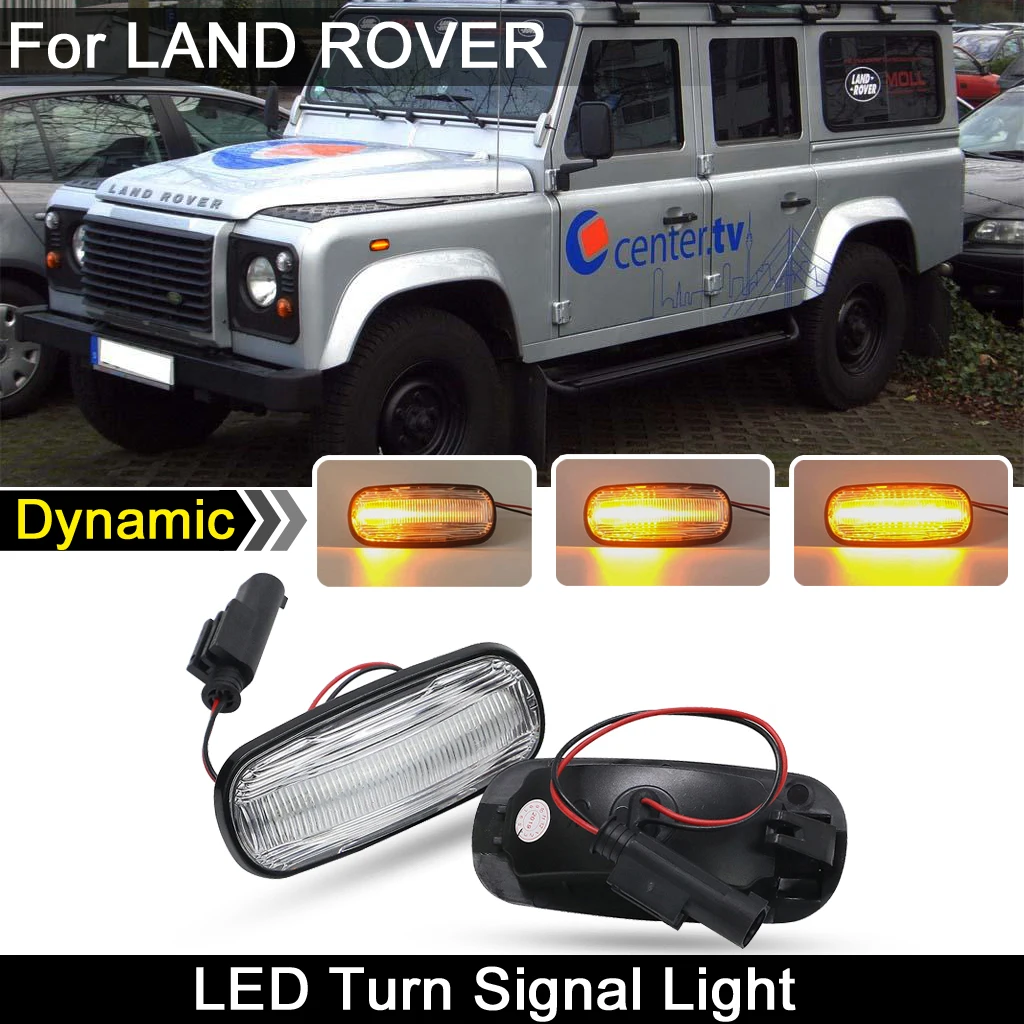 

For LAND ROVER Defender Td5 Freelander Discovery2 Clear Lens Car Front LED Side Marker Light Dynamic Amber Turn Signal Lamp