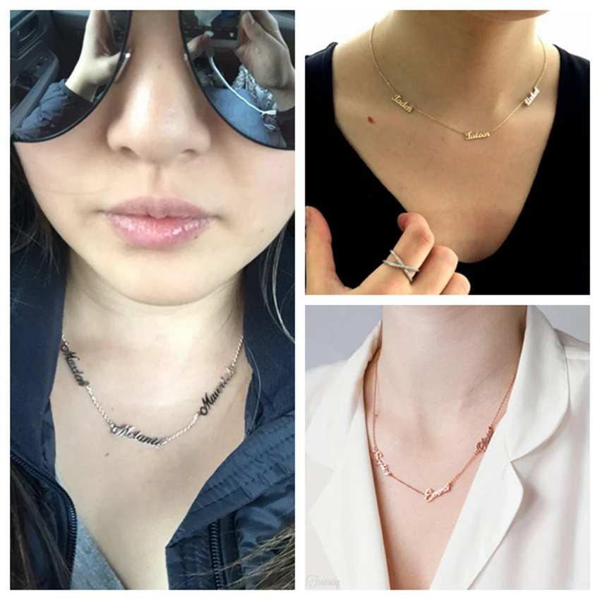 Ожерелье с тремя именами на заказ персонализированное колье из нержавеющей