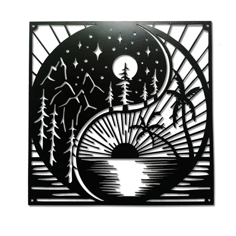 

Металлический Настенный декор, черная круглая металлическая Настенная картина 12,6, Декор, природа, тема, современное металлическое Изображе...