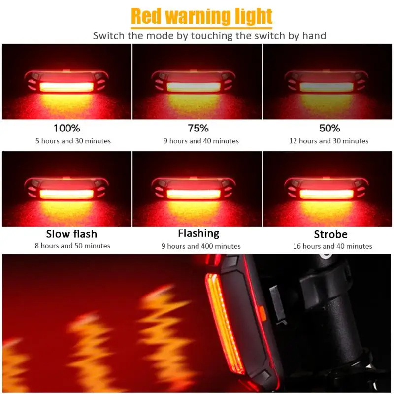 Bicycle Rear Light Waterproof USB Rechargeable IPX-4 LED Safety Warning Lamp Bike Flashing Accessories Cycling Taillight Lights