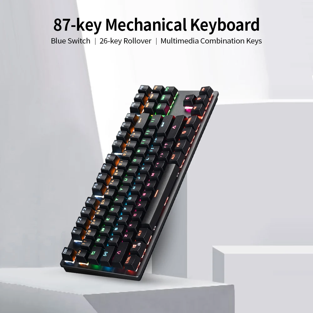

87-key Mechanical Keyboard Wired Keyboard RGB Backlit Keyboard Blue Switch/ 26-key Rollover/ Multimedia Combination Keys Black