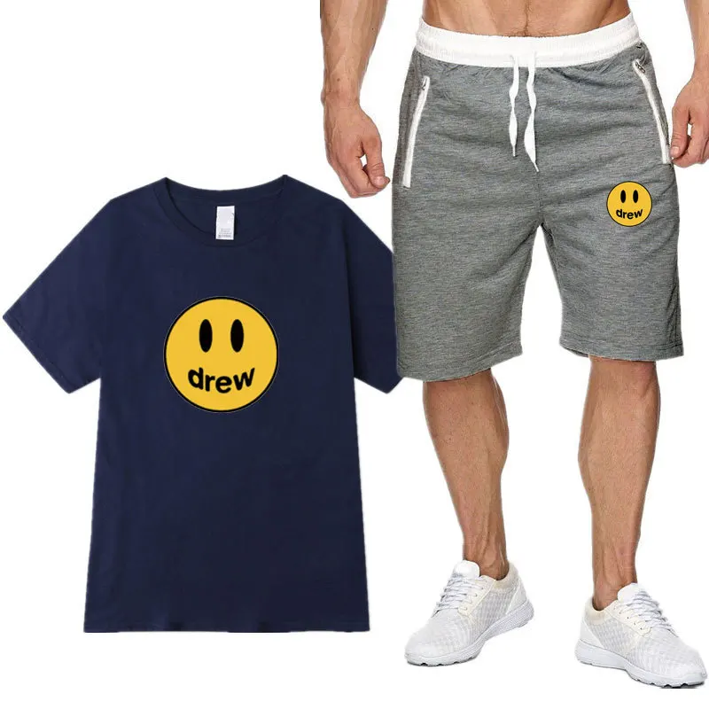 

2021 summer men's T-shirt set, two-piece men's sportswear set, running, fitness, short sleeves + trousers men's suit.