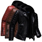 Мужская приталенная куртка из ПУ кожи с капюшоном