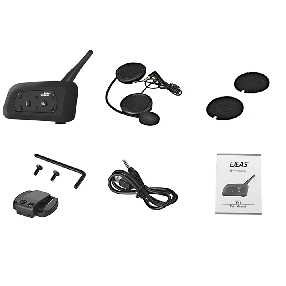 V6-1200 bluetooth-гарнитура для мотоцикла/домофон 1200 м, наушники для бесконтактных телефонных шлемов черного цвета для шести мотоциклистов