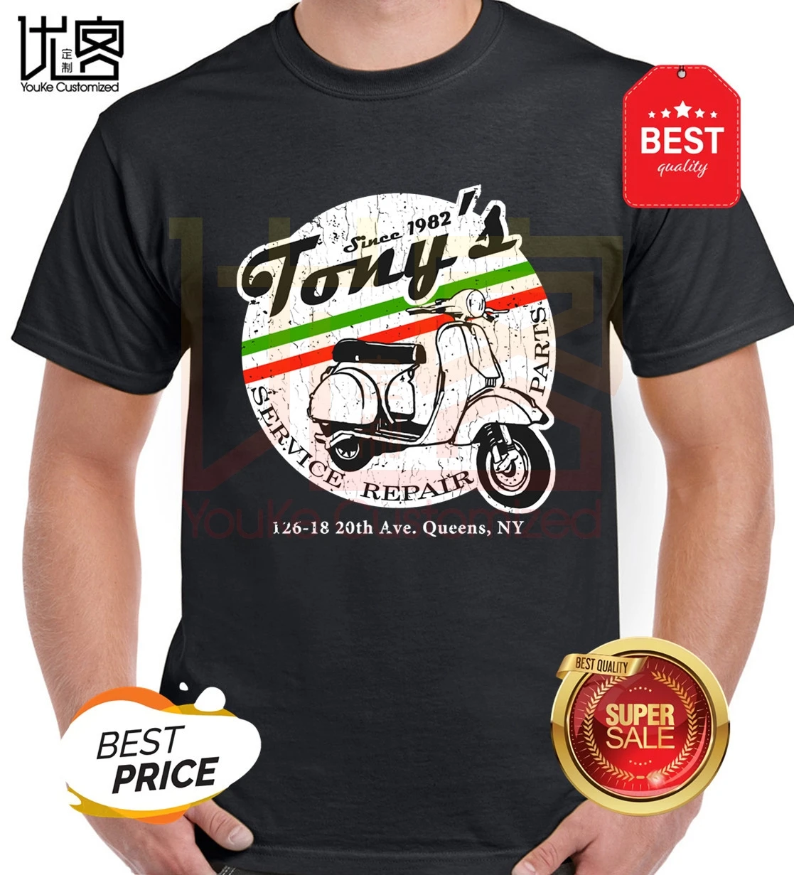 Футболка Vespa Мужская/женская с коротким рукавом топ из 100% хлопка ремонтом скутера