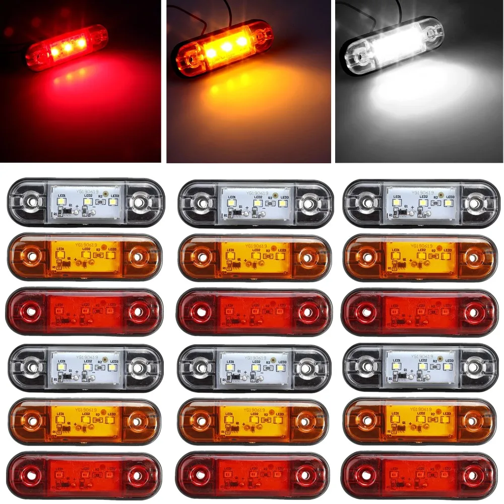 

18PCS 3LED Side Marker Lights 12-30V Car External Lights Warning Tail Light Signal Brake Lamps for Truck Trailer Lorry Bus