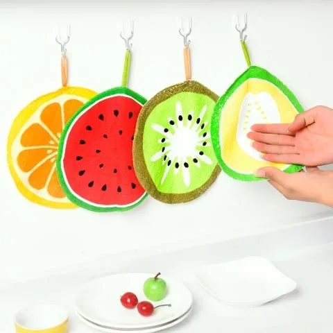

Free Shipping Hangable cartoon fruit pattern hand towels kitchen absorbent rags children's cute handkerchiefs