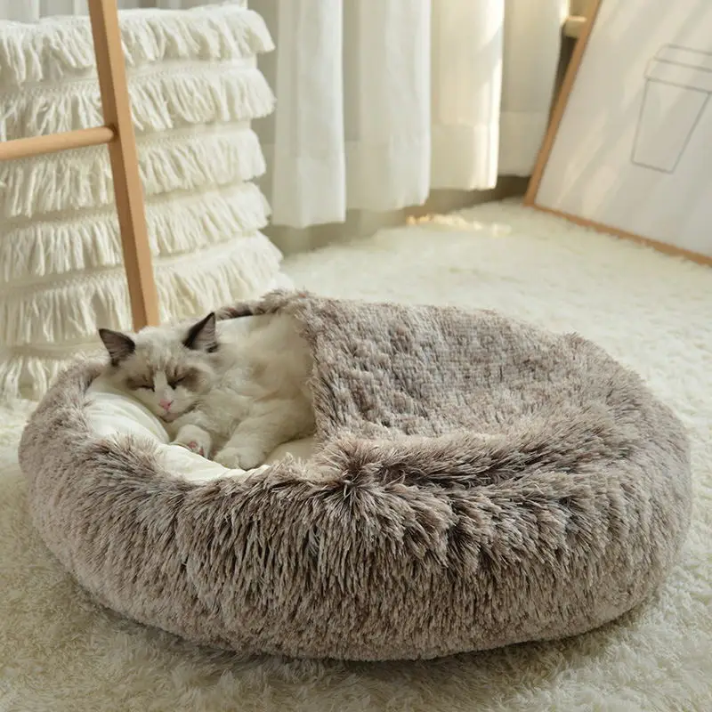 

Small Dog Cat Bed Donuts Kennel Removable Washable Winter Warm Semi-closed Four-season Universal Cat Sleeping Bed Cat Supplies