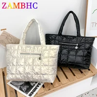 large capacity women space bag high quality down fabric shoulder bags for women winter plaid lady tote bags new fashion handbags