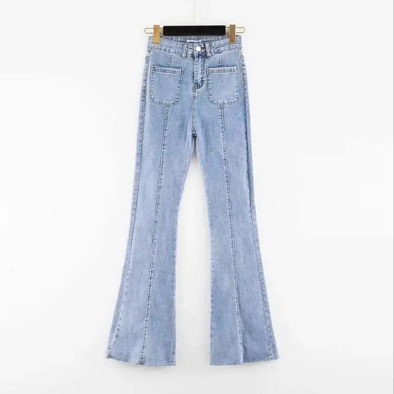 

Autumn And Winter Women High Waist Stretch Flare Jeans Full Length Pockets Female Elegant Long Legs Horn Pant Sexy Trousers S143
