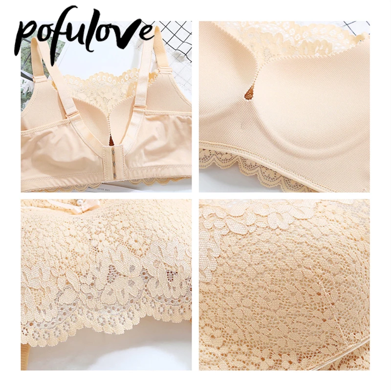 

Women Sexy Lace Bras Set Push Up Bra and Panties Sets Wireless Underwear Suit Tube Top Seamless Hollow Brassiere Floral Lingerie
