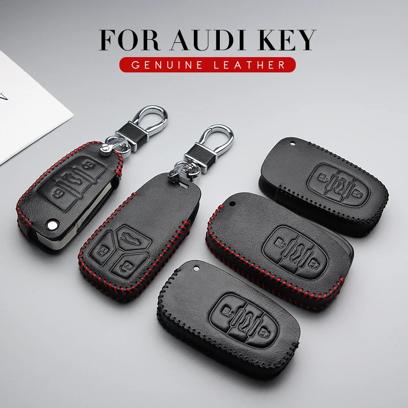 

Genuine Leather Car Key Cover Key Case For Audi A3 8P A4 B6 B9 Q7 Q8 Rs3 A5 Coupe S5 A1 S1 2017 2019 Key Ring Shell Accessories