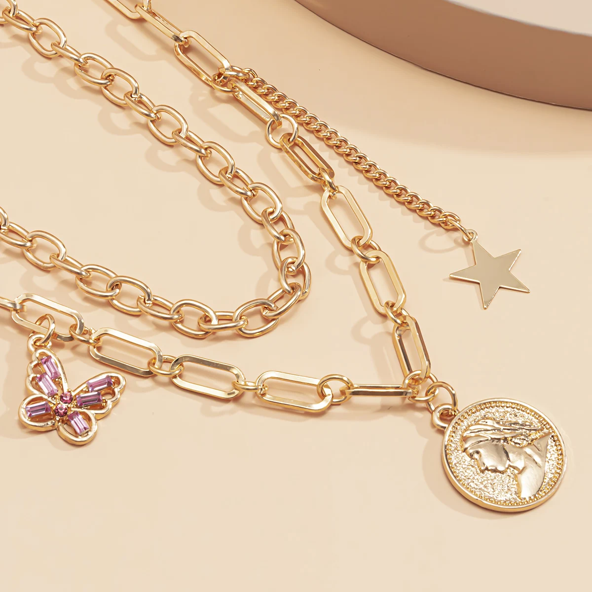 

Fashion Multilayered Coins Pendant Necklace for Women Charm Gold Color Butterfly Chokers Necklace Collares Female Party Jewellry