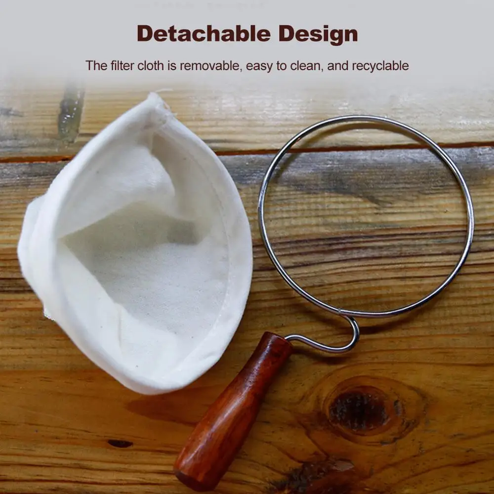 

Reusable Coffee Filter Bag Stainless Steel Handle Flannel Cloth Strainer Dropping Pot Mesh Basket Tools