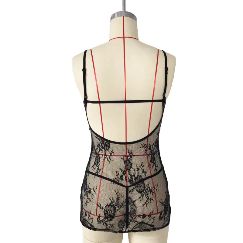 

Women Sexy Lingerie Perspective Lace Babydoll Dress Backless Spaghetti Strap See Through Night Club Party Nightwear Sleepwear
