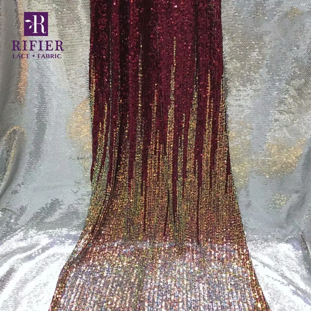 Эластичные африканские кружевные ткани с блестками градиентные золотистые