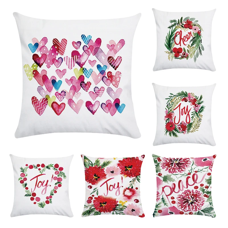 Чехол для подушки с рисунком в виде сердца льняная наволочка свежих цветов