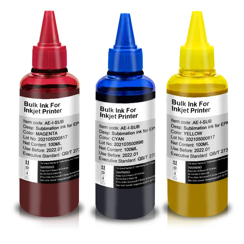 

3 Bottle 100ml Sublimation Ink For Epson S22 WF4630 WF4640 WF5110 Printers Heat Transfer Ink Heat Press refill ink kit Nylon