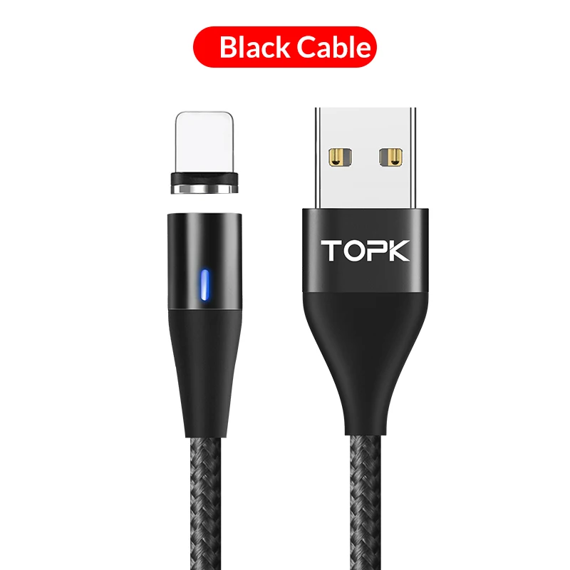 Черный TOPK, 1 м, модернизированный, 3 А, магнитный Micro USB кабель для быстрой зарядки телефона, 8 Pin, usb type-C кабель для iPhone, samsung, huawei, Xiaomi - Цвет: Черный