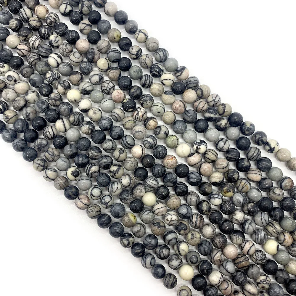 

Exquisite Natural Stone Beads Black Mesh Zebra Striped Round Beads Fashion Beaded Jewelry DIY Jewelry Necklace Earring Making