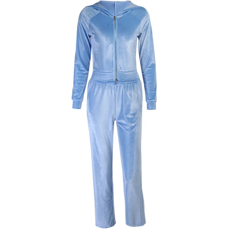

WANYUCL 2020 autumn and winter new double zipper long-sleeved sweater letter embroidered trouser suit women