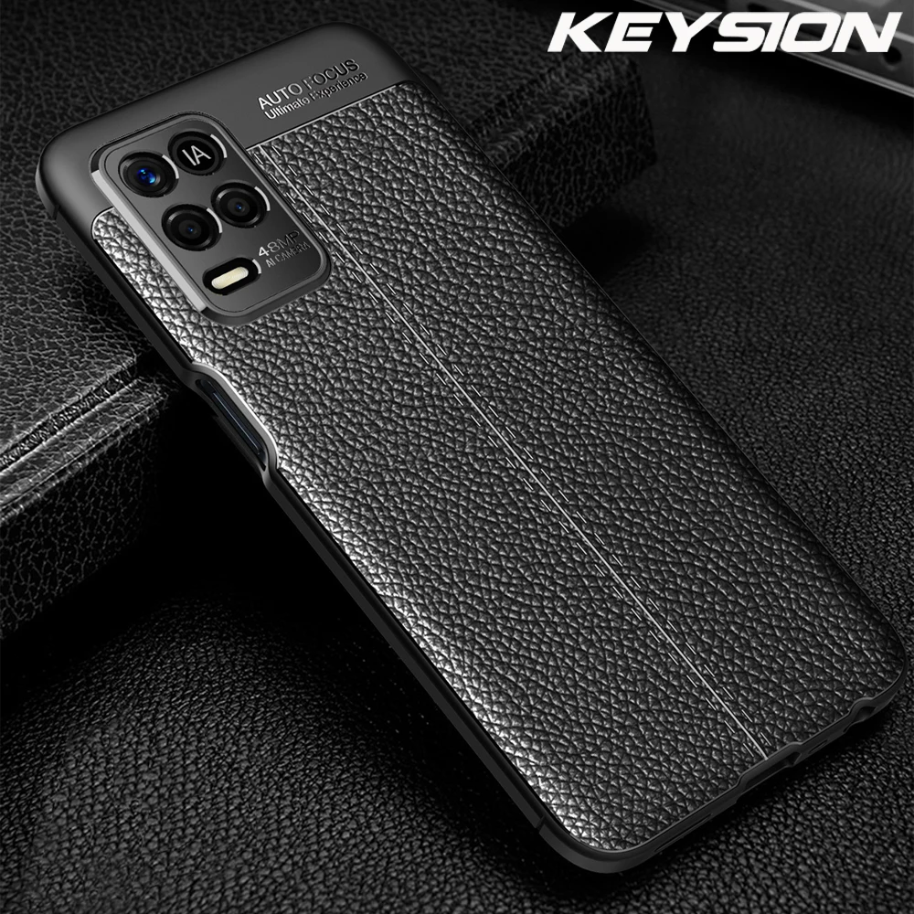 keysion shockproof case for realme 8 5g 8 pro q3 v13 leather texture silicone phone back cover for oppo reno 5 pro lite 5f 5k 5z free global shipping
