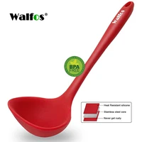 walfos 1pcs non stick silicone soup spoon long handle porridge spoon ladle tableware meal dinner scoops kitchen cooking tools