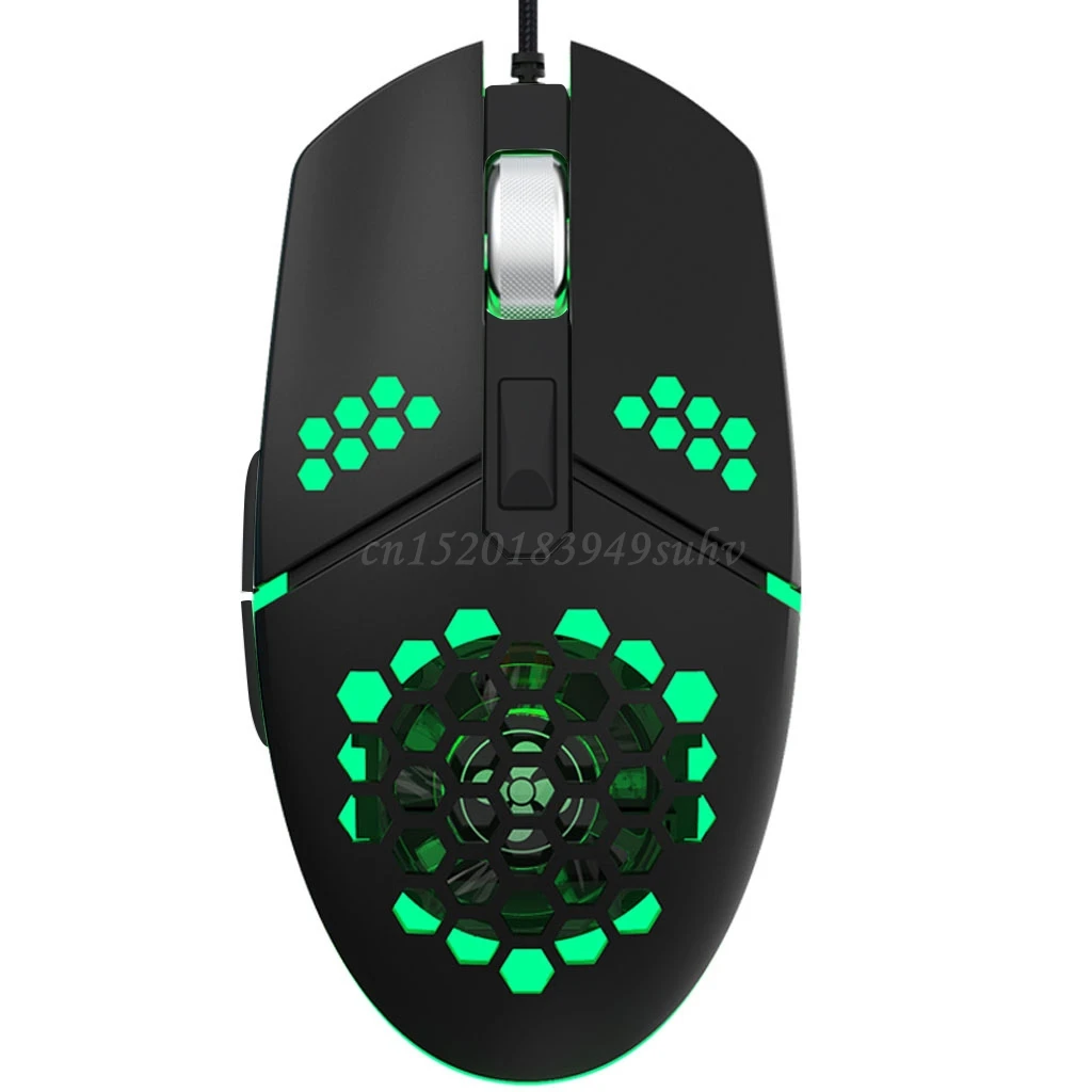 

2000DPI Adjustable 6 Buttons Gamer USB Wired Honeycomb Optical Mouse Hollow-out RGB Gaming Mice with Fan for PC Laptop